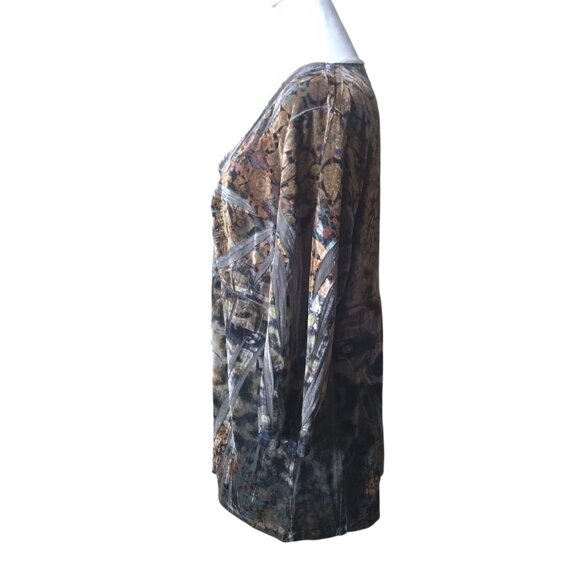 Apt. 9 Women's 2X Brown Velvet Babydoll Beaded Boho Fairy V-Neck Witchy Tunic - Picture 3 of 8